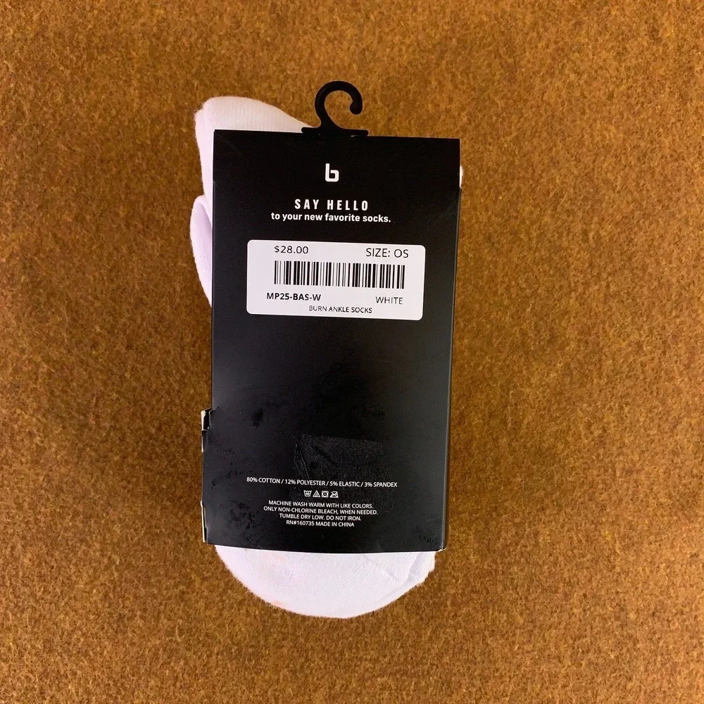 Burn Mens One Size White Black Logo Half Crew Socks 3 Pack NWT